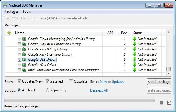 Android SDK Manager - Download USB Drivers
